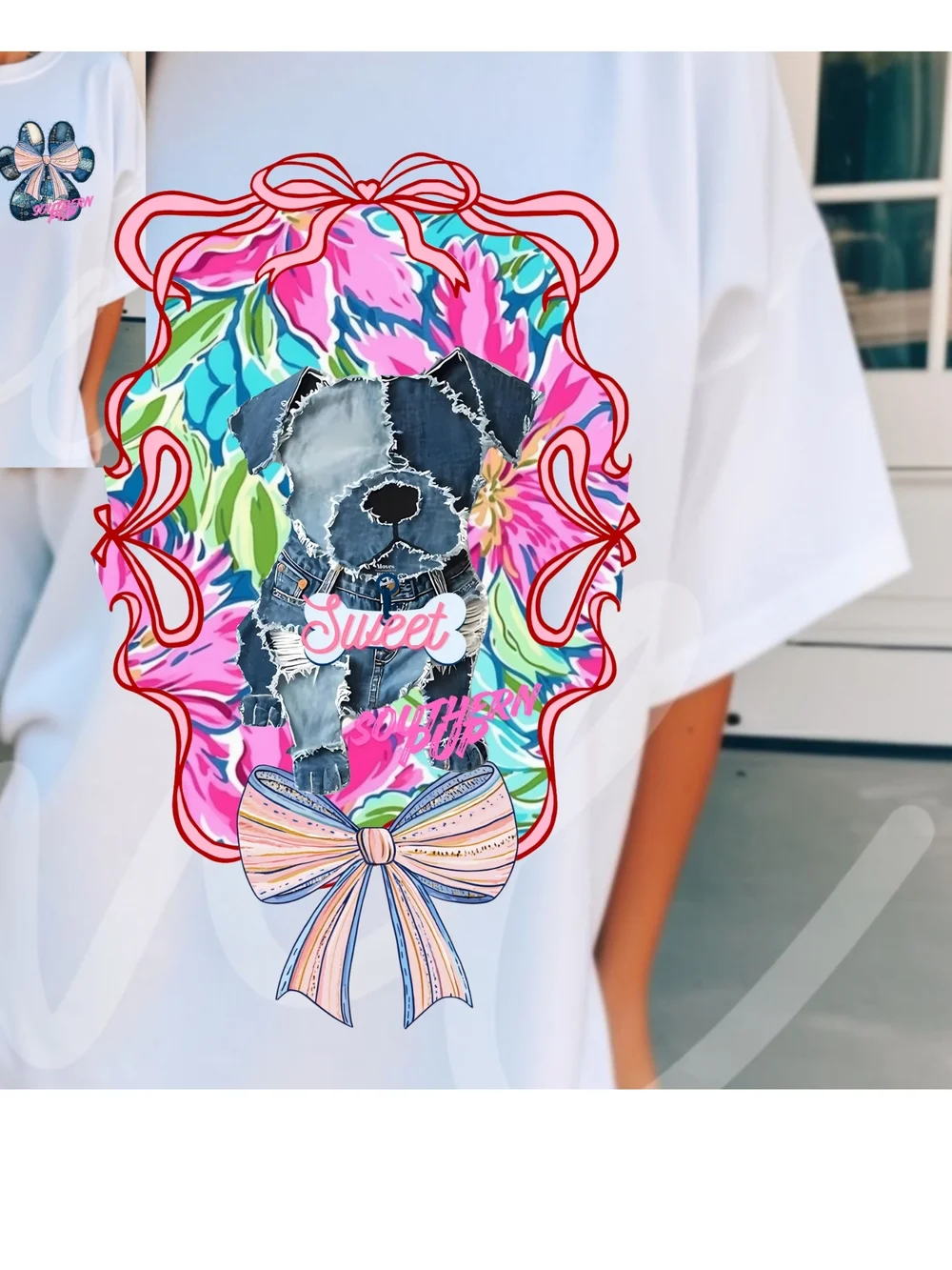 Gildan White Tee with Colorful Dog Graphic - Picture 7 of 9